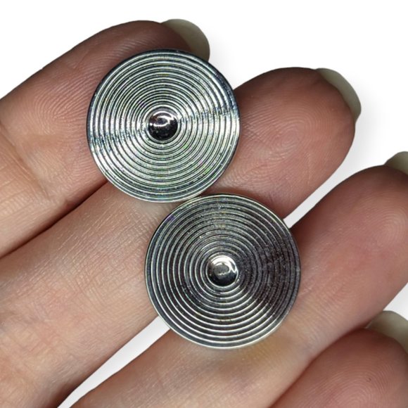 Swank Silver Tone Circle Cuff Links - Picture 7 of 7